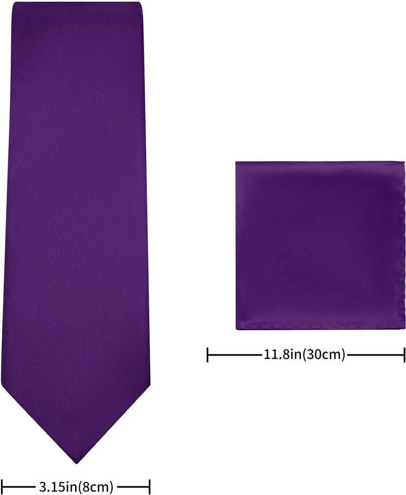 pensee Men's Tie Set Solid Pure Color 3.15" (8CM) Classic Formal Plain Necktie and Pocket Square Set For Men - Image 3